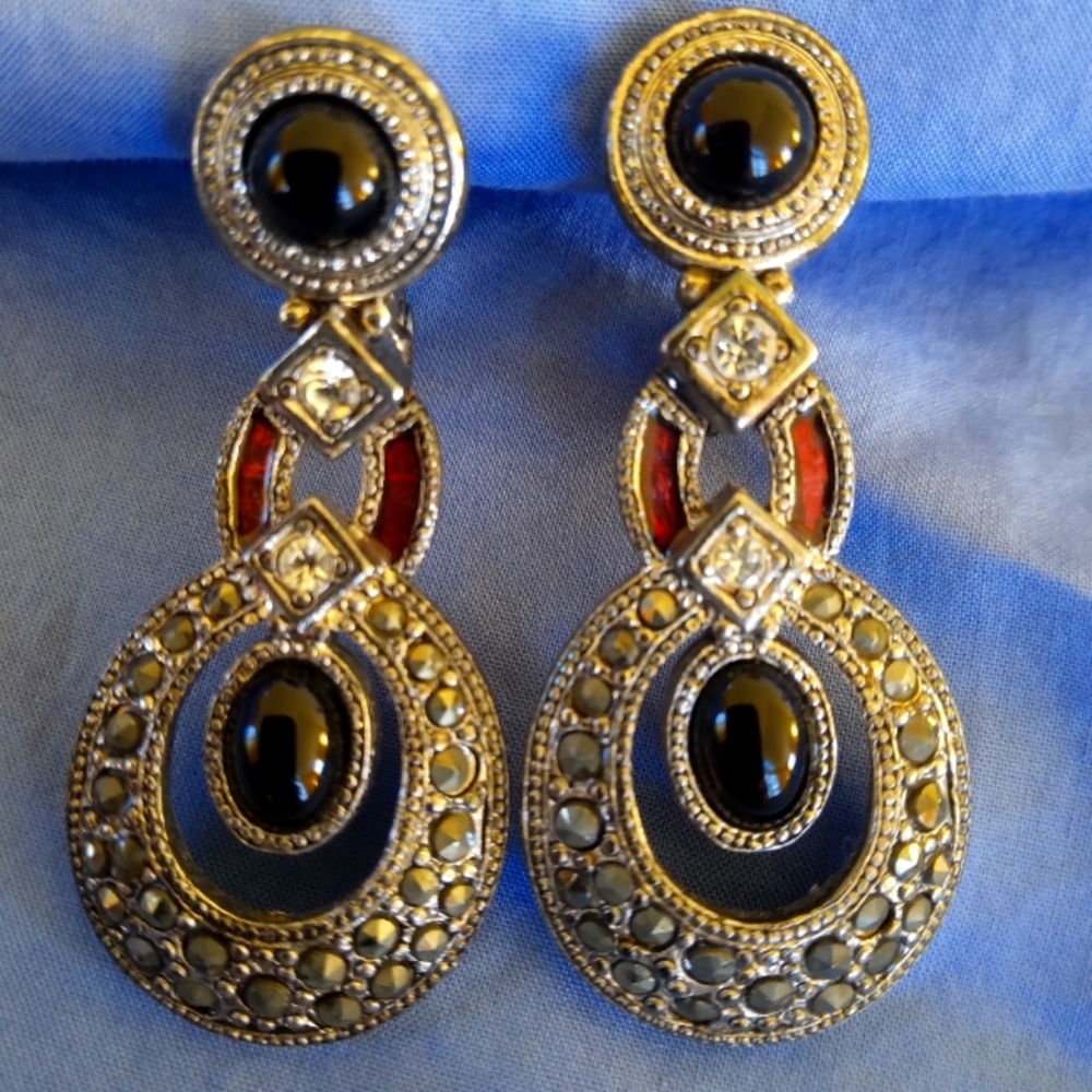Monet black and silver clip on earrings
